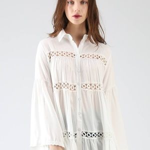 Summer button down shirt with crochet detail